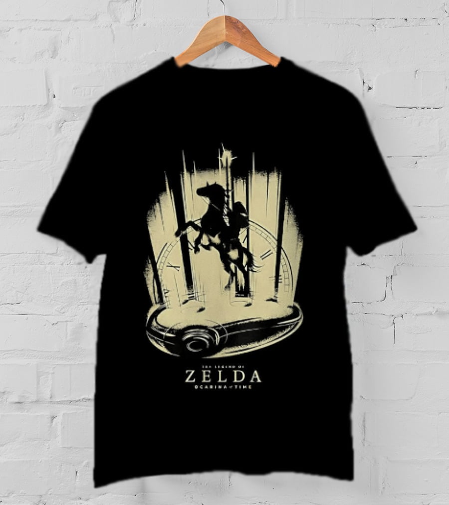 Link Riding Epona Castle Background Zelda Ocarina Of Time T-Shirt