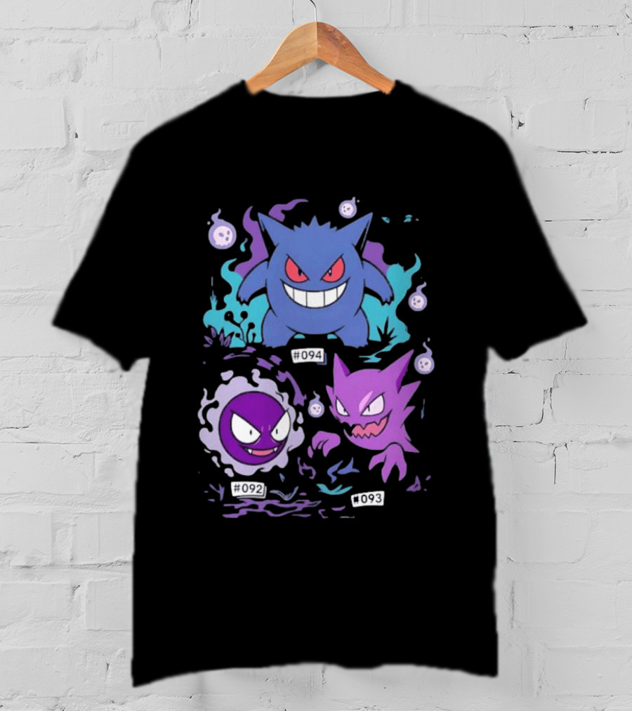 Gengar Haunter Gastly Pokemon Evolution Line 094 092 093 T-Shirt