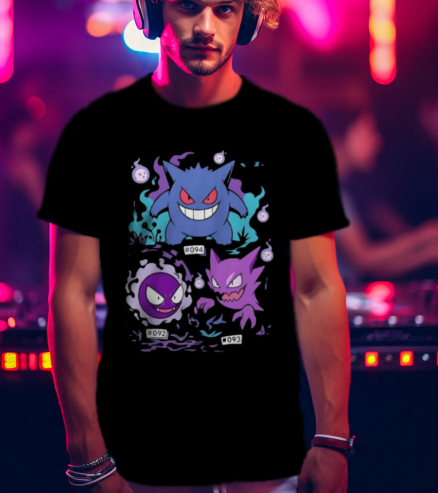 Gengar Haunter Gastly Pokemon Evolution Line 094 092 093 T-Shirt
