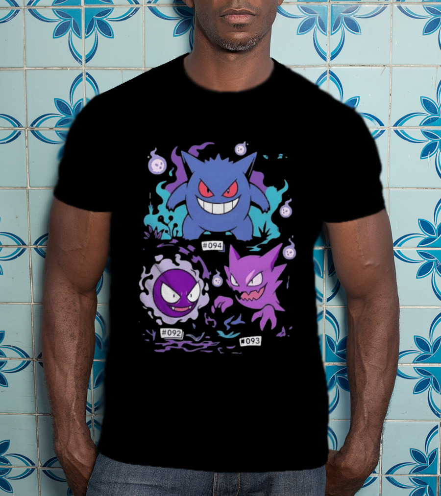 Gengar Haunter Gastly Pokemon Evolution Line 094 092 093 T-Shirt