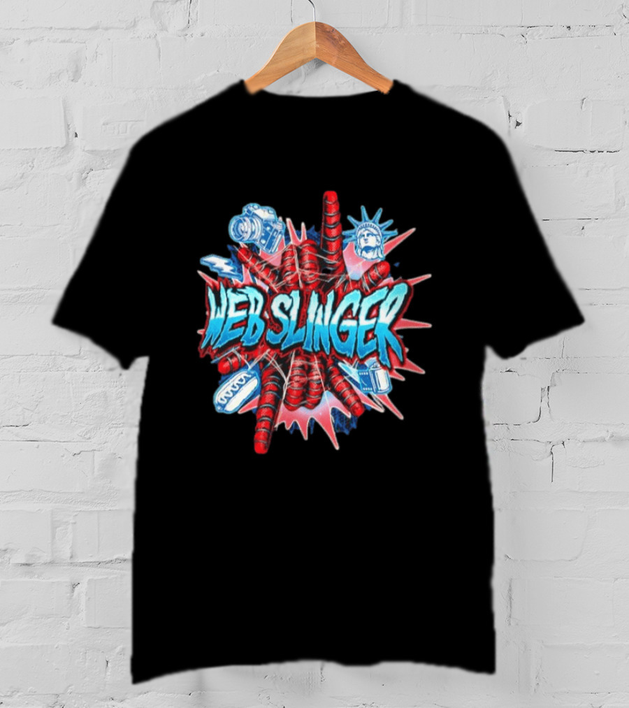 Web Slinger Camera Statue Of Liberty Sneakers Film Hot Dog T-Shirt