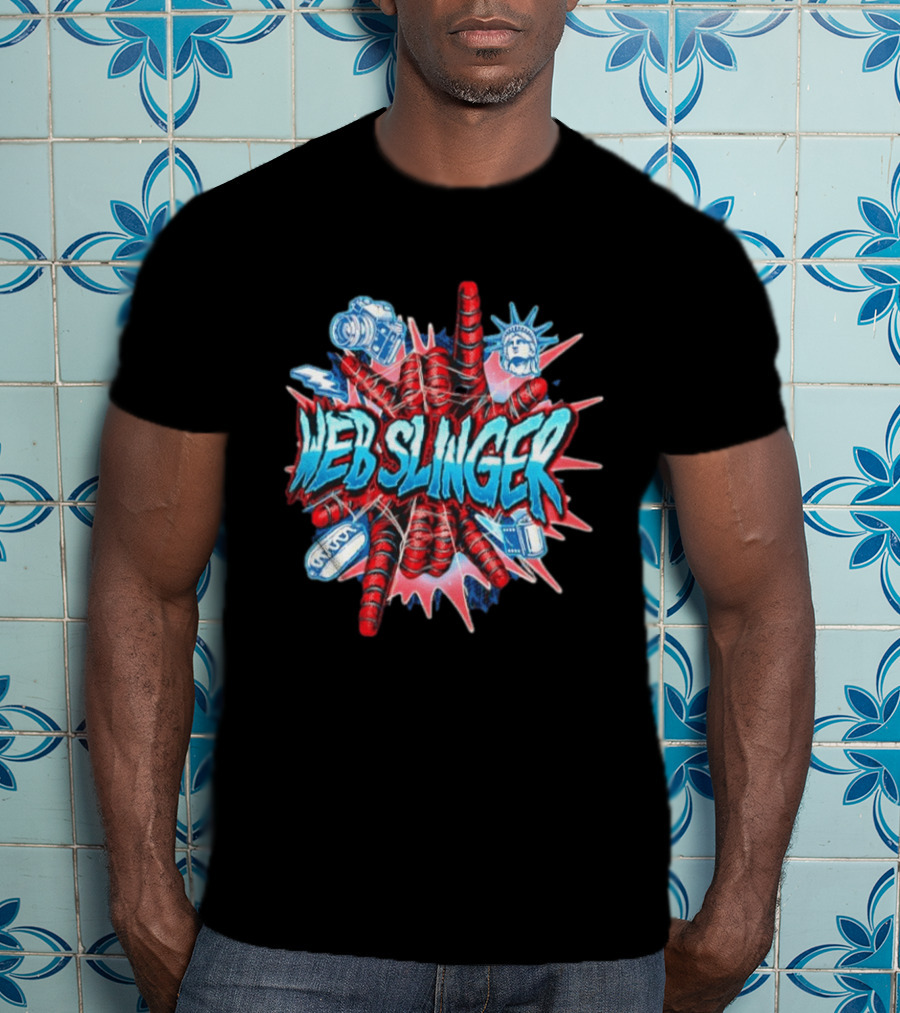 Web Slinger Camera Statue Of Liberty Sneakers Film Hot Dog T-Shirt