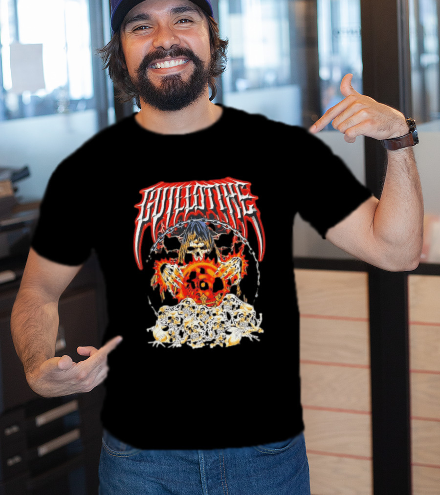 Guillotine Grim Reaper Crystal Ball Skulls Fiery Chains T-Shirt