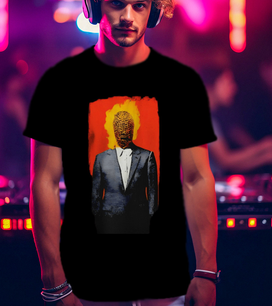 Ignition Man In Tuxedo With Fiery Head On Bold Red T-Shirt
