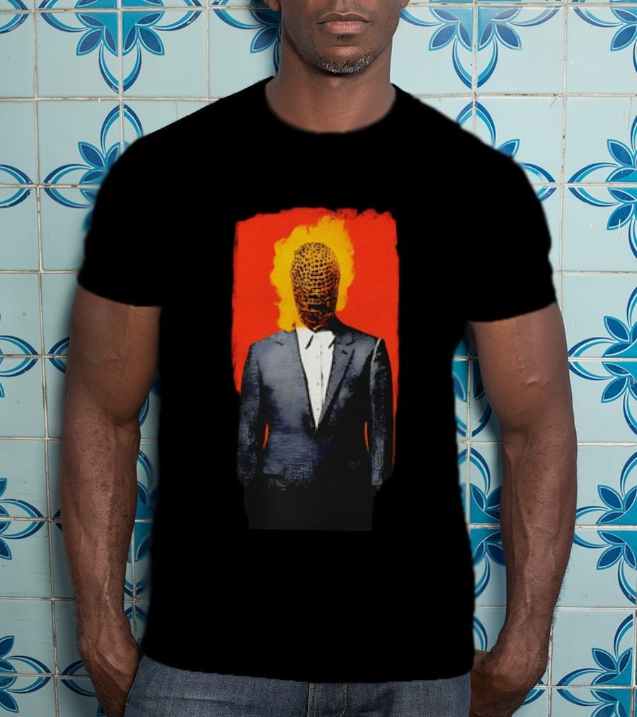 Ignition Man In Tuxedo With Fiery Head On Bold Red T-Shirt