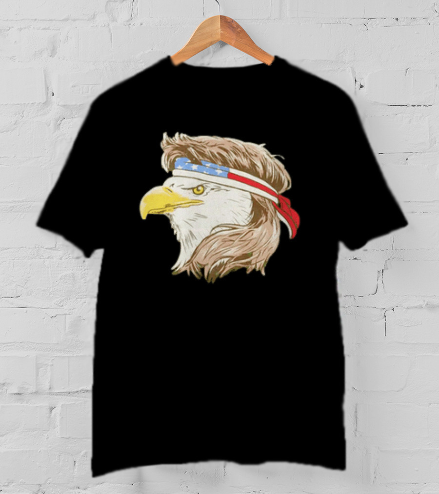Bald Eagle With American Flag Bandana And Patriotic Hair T-Shirt