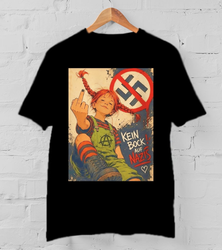 Pippi Longstocking Kein Bock Auf Nazis Middle Finger Anti Nazi Sign Anarchy T-Shirt