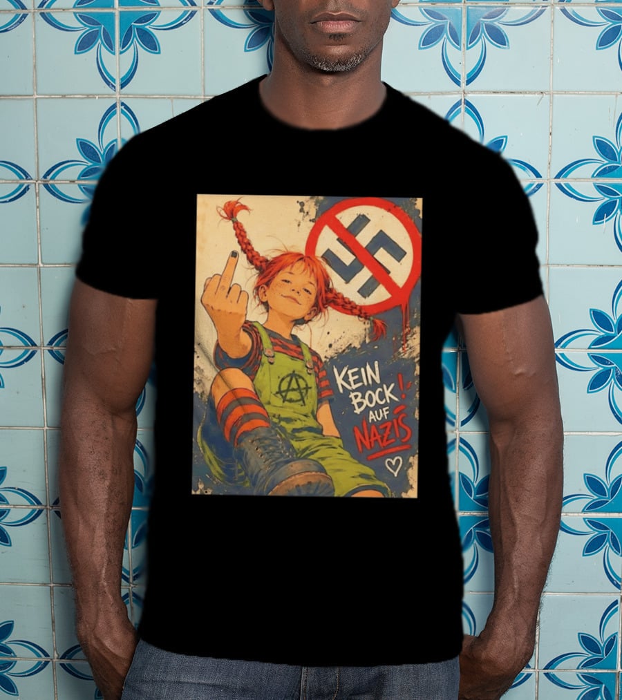 Pippi Longstocking Kein Bock Auf Nazis Middle Finger Anti Nazi Sign Anarchy T-Shirt