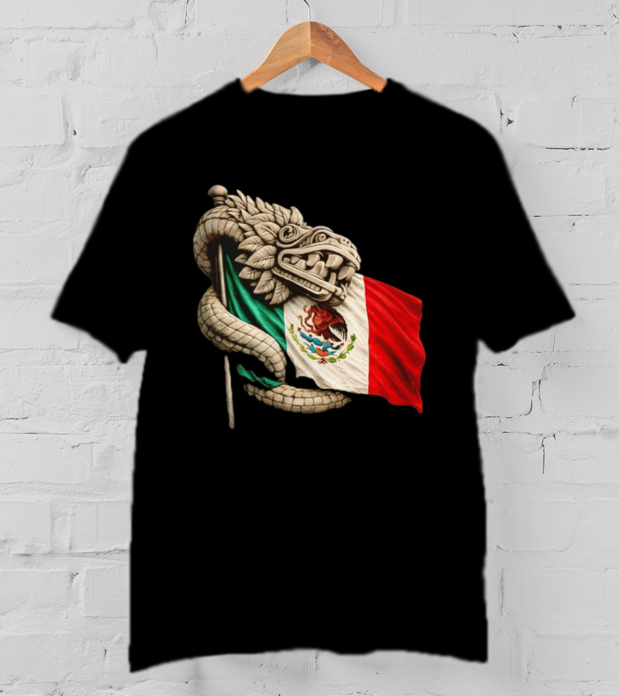 Quetzalcoatl Feathered Serpent Mexico Flag T-Shirt