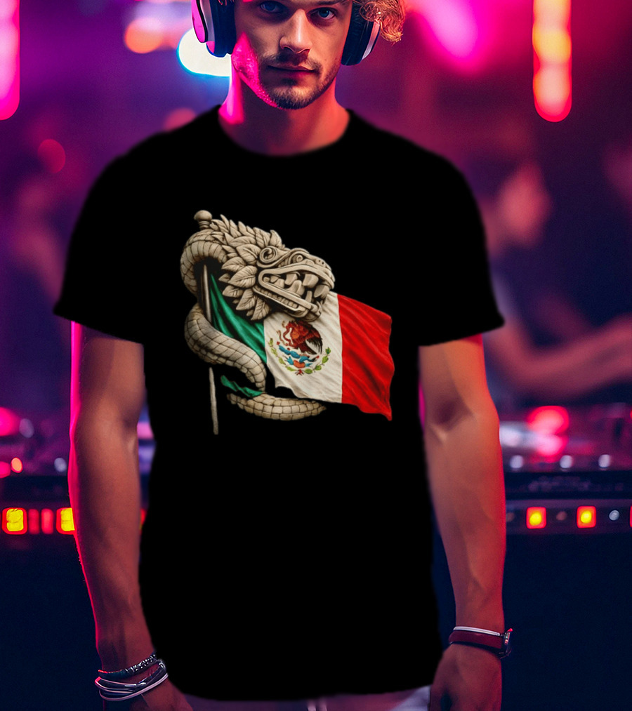 Quetzalcoatl Feathered Serpent Mexico Flag T-Shirt