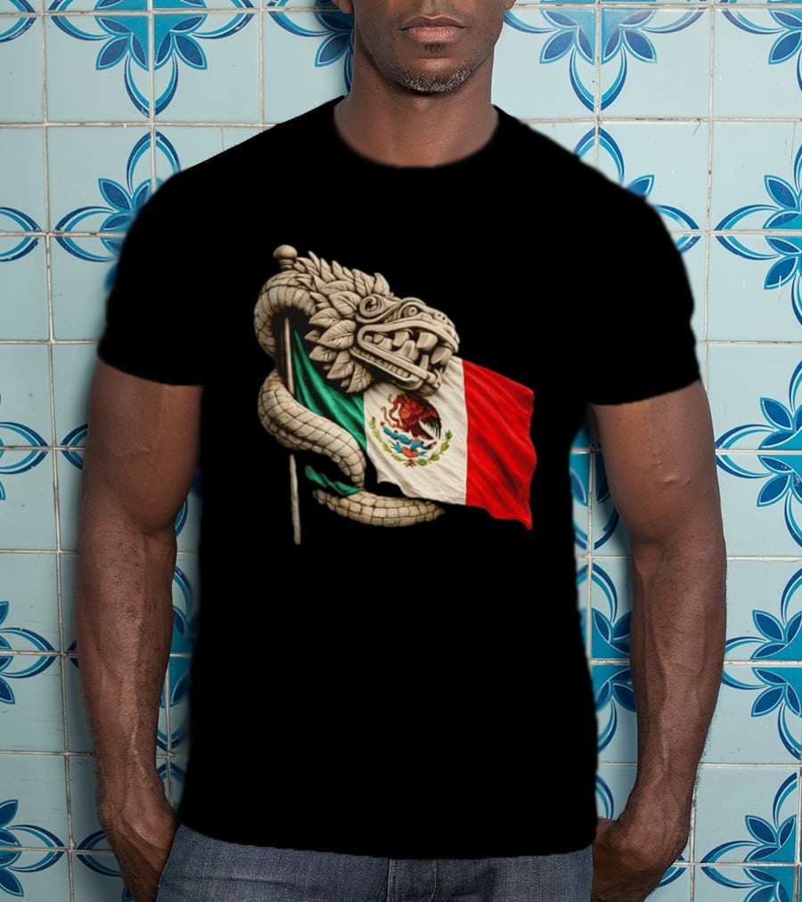Quetzalcoatl Feathered Serpent Mexico Flag T-Shirt