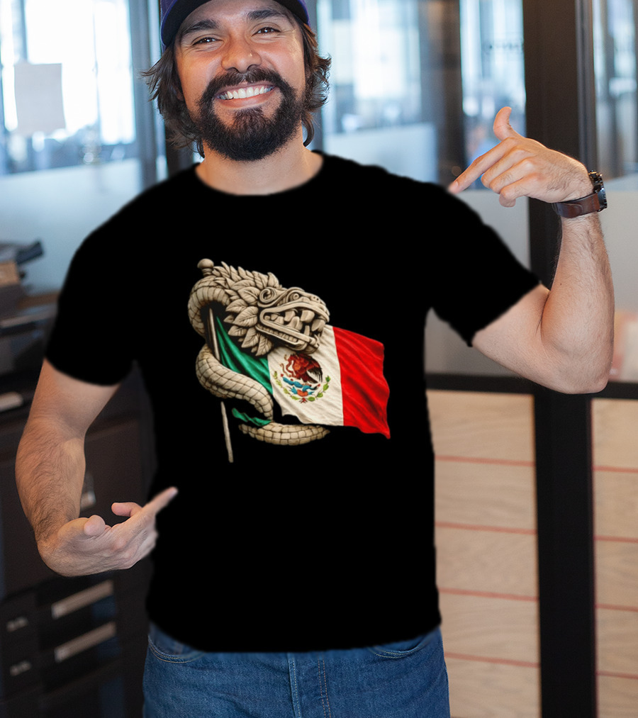 Quetzalcoatl Feathered Serpent Mexico Flag T-Shirt