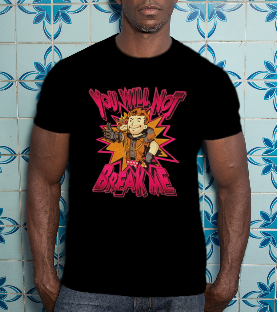 Vault Boy Fallout You Will Not Break Me Thumbs Up Power Armor Explosion T-Shirt