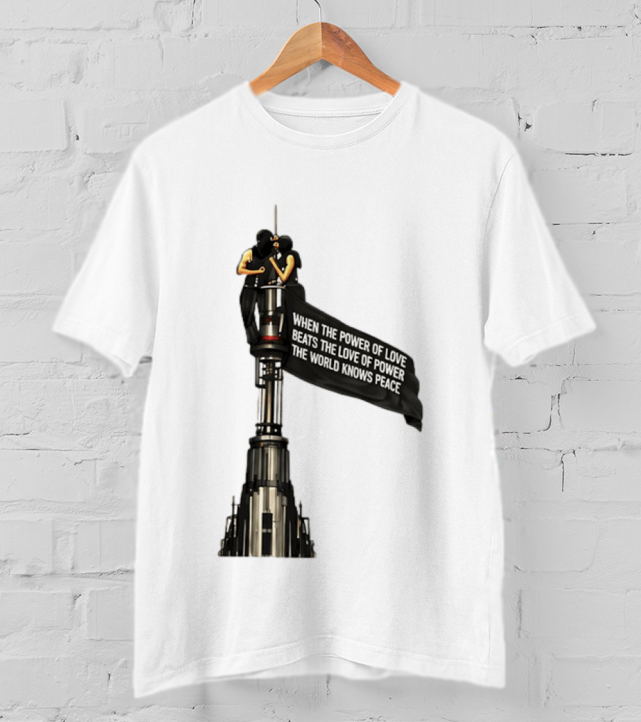 Angela Nikolau And Ivan Beerkus Love And Peace Flag On Empire State Building T-Shirt