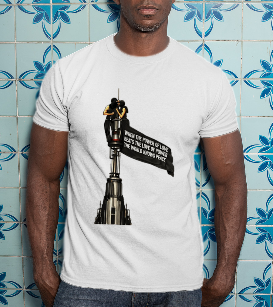 Angela Nikolau And Ivan Beerkus Love And Peace Flag On Empire State Building T-Shirt