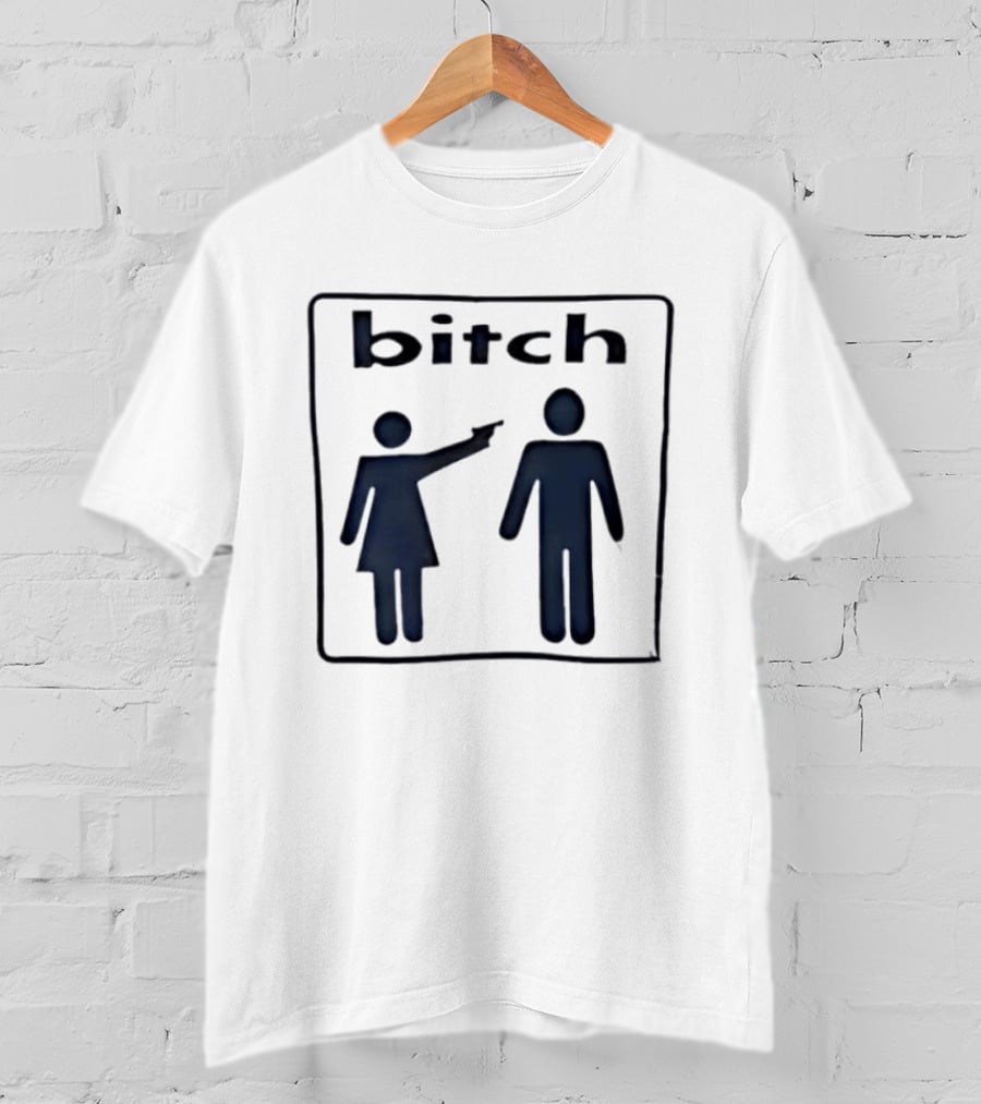 Bitch Stick Figure Pointing Gun At Man Stick Figure T-Shirt