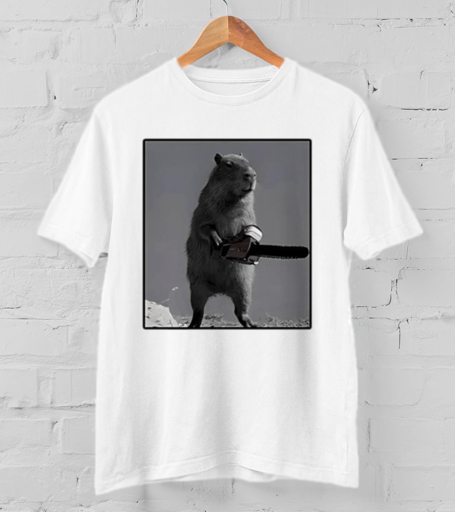 Capybara With Chainsaw Descent Into Madness Signs T-Shirt