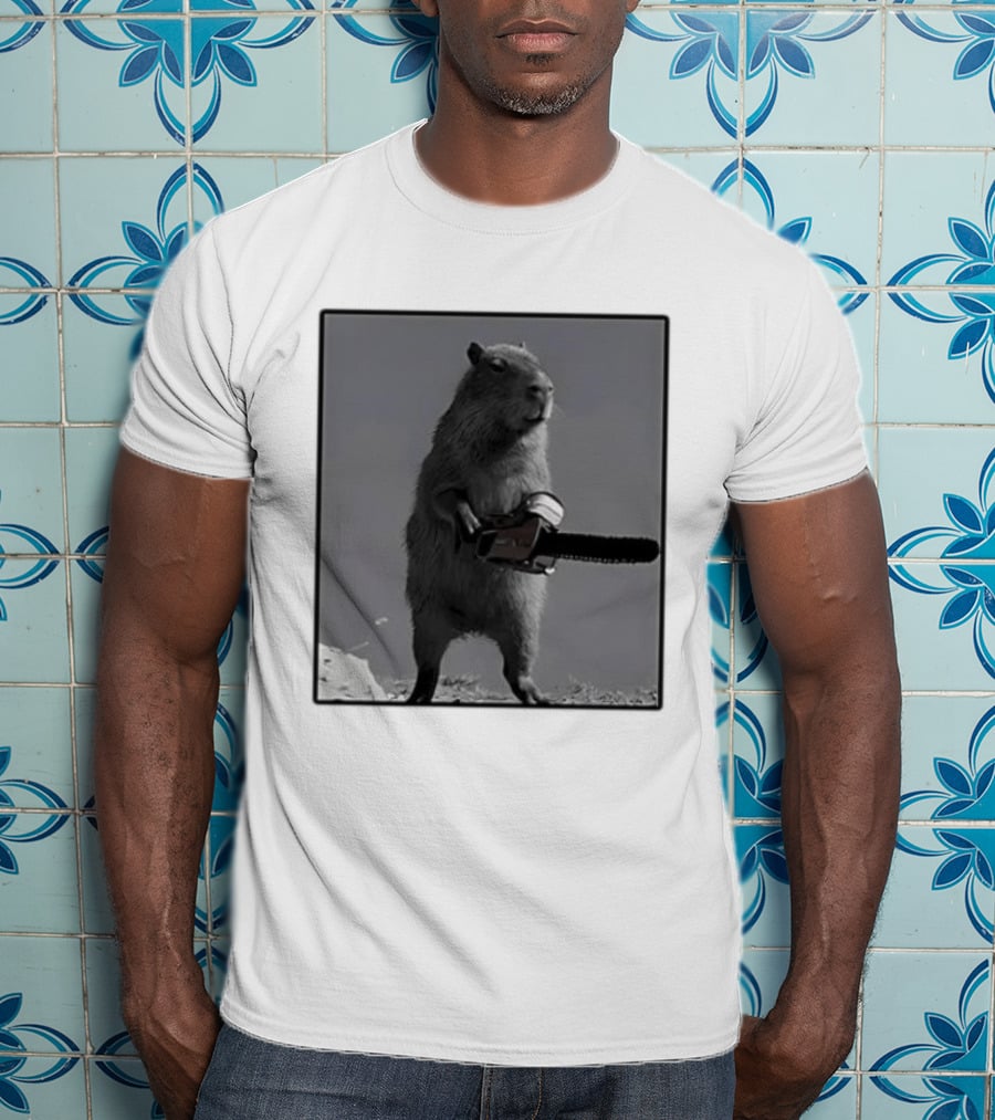 Capybara With Chainsaw Descent Into Madness Signs T-Shirt