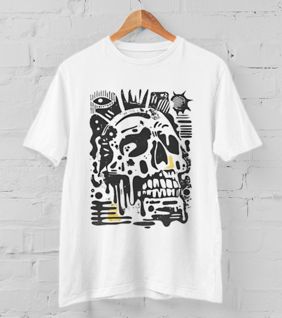 Dripping Skull Abstract Art With Crown And Eye T-Shirt