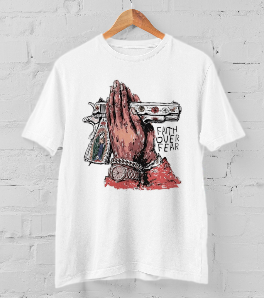 Our Lady Of Guadalupe Praying Hands Gun Faith Over Fear T-Shirt