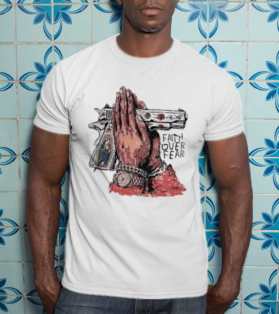Our Lady Of Guadalupe Praying Hands Gun Faith Over Fear T-Shirt