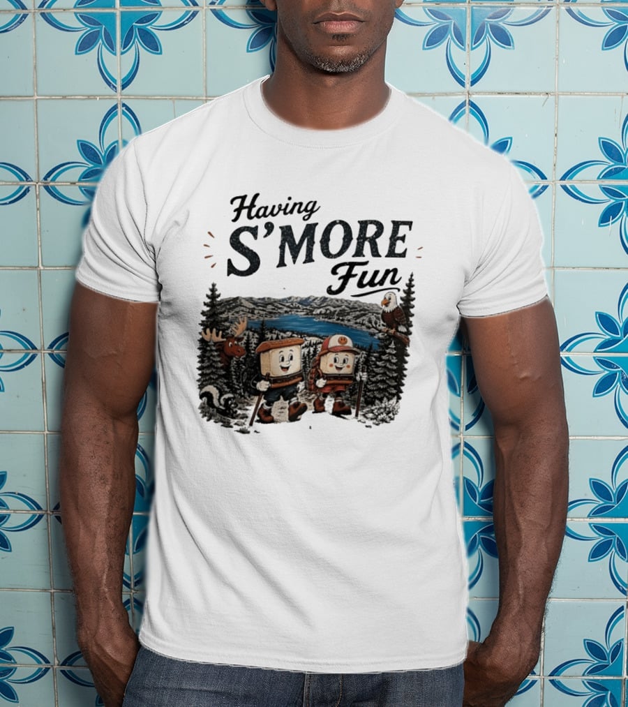 Having S'More Fun Camping Hiking At Bear Lake With Wildlife And Nature Scene T-Shirt