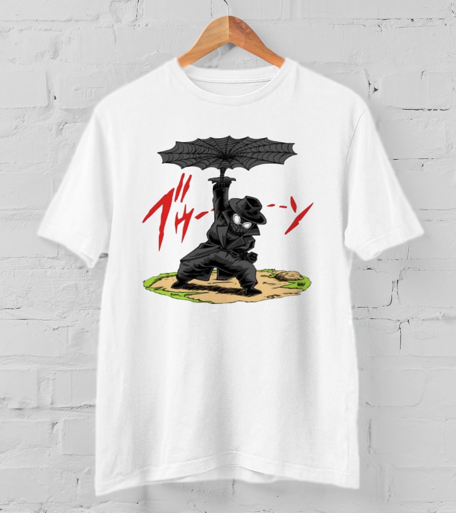 Spider Man Noir Marvel Comics Japanese Text Umbrella Scene T-Shirt