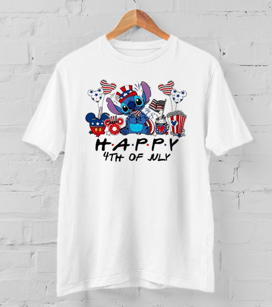 Lilo And Stitch Disney Happy 4th Of July Celebration USA Flags T-Shirt