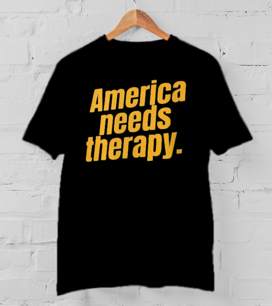 America Needs Therapy Brown Bold Yellow T-Shirt