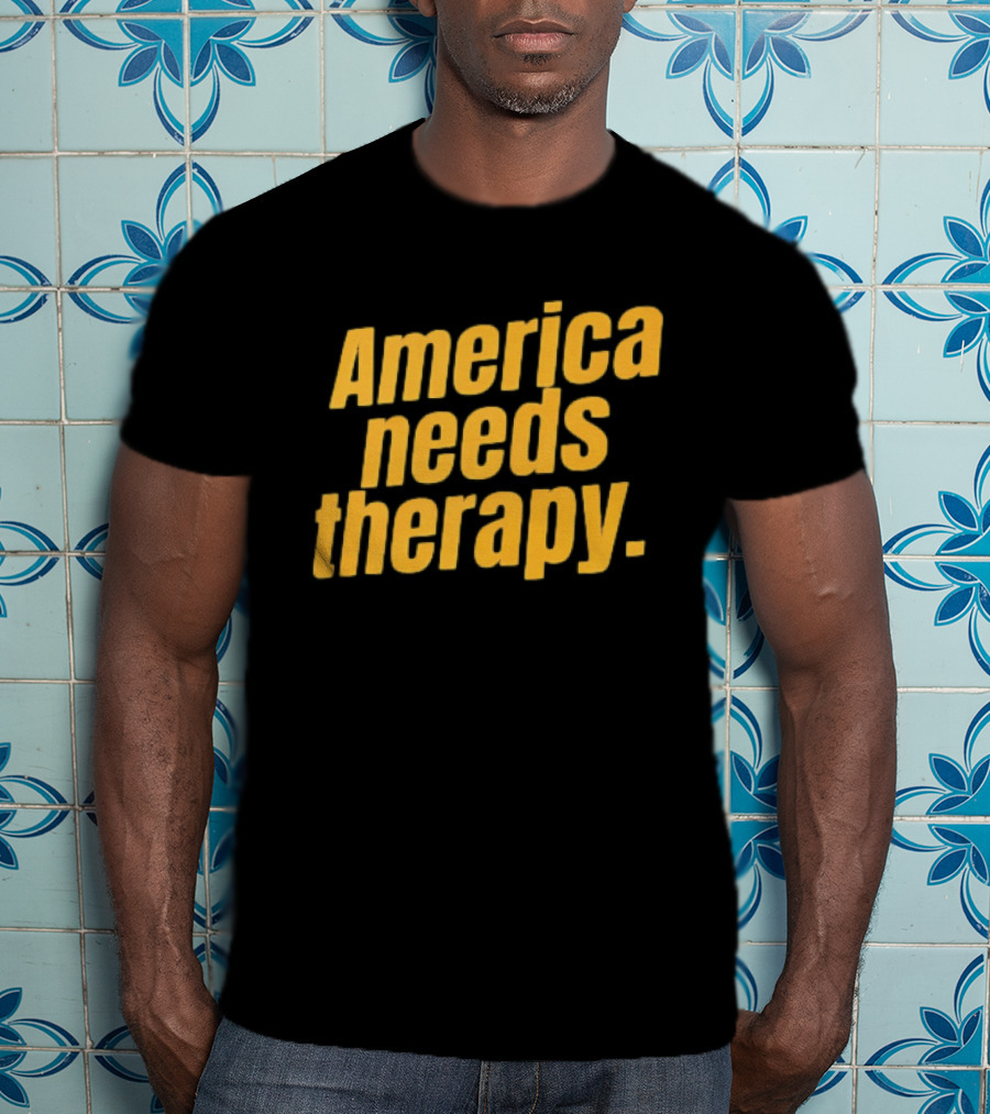 America Needs Therapy Brown Bold Yellow T-Shirt