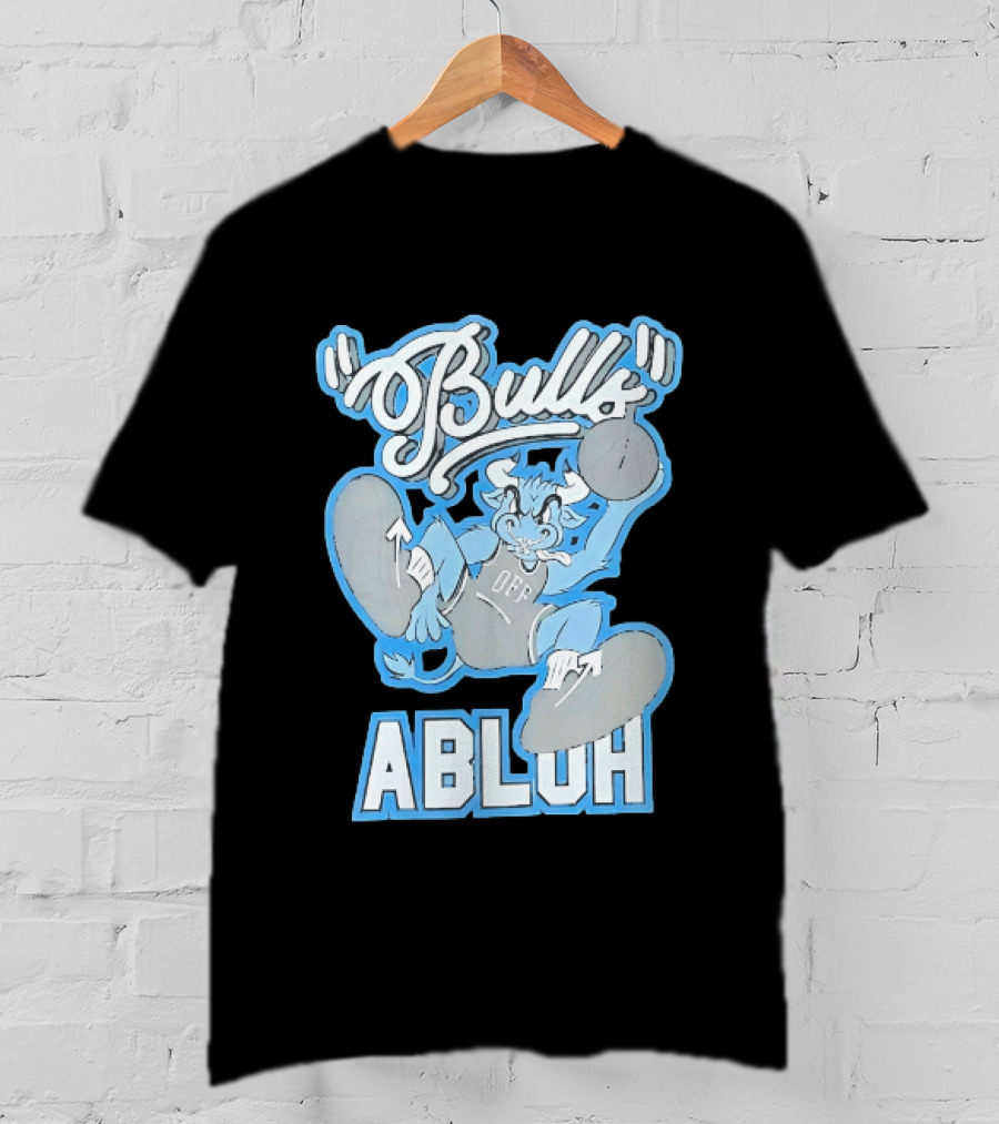 Bulls Abluh Off Blue Cartoon Basketball Character Jumping T-Shirt