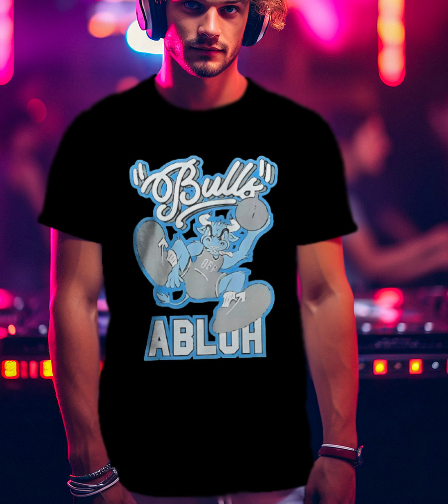 Bulls Abluh Off Blue Cartoon Basketball Character Jumping T-Shirt