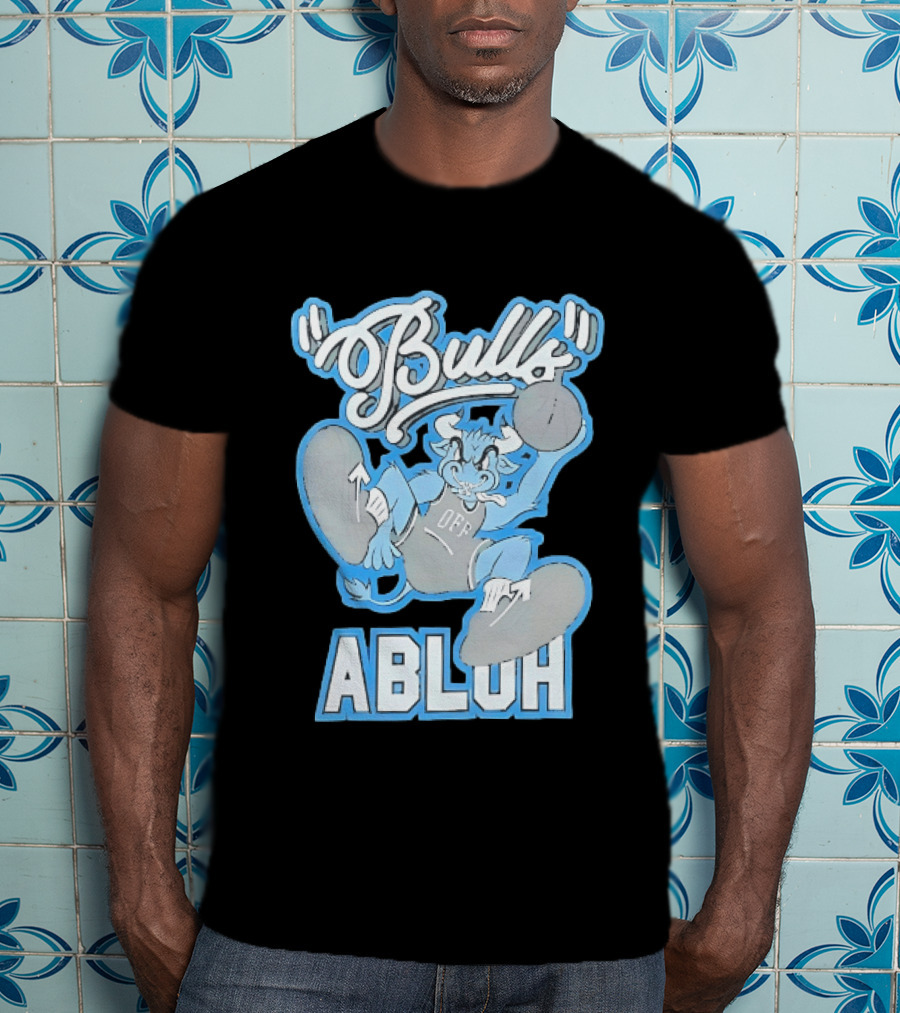 Bulls Abluh Off Blue Cartoon Basketball Character Jumping T-Shirt