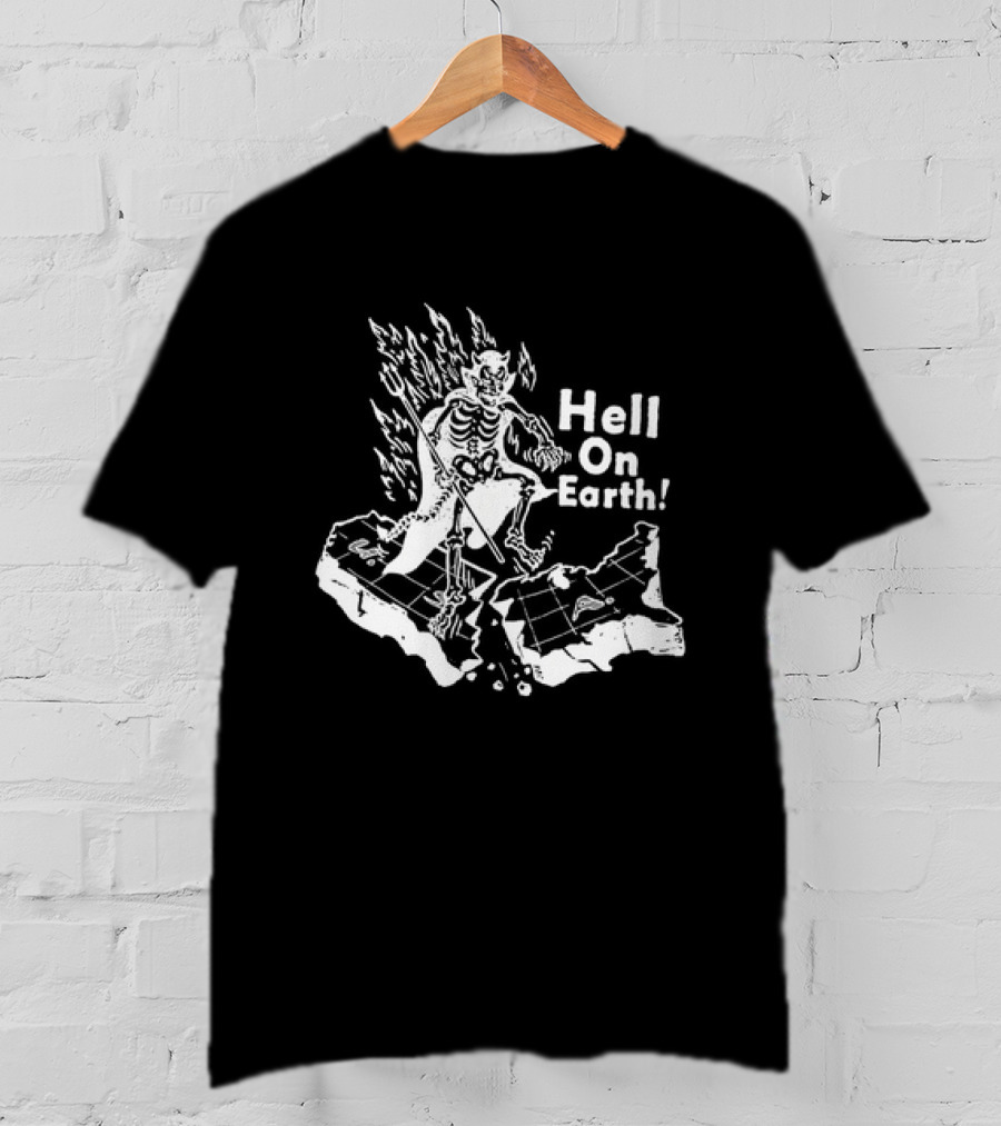Hell On Earth Skeleton Devil In Flames With Trident T-Shirt