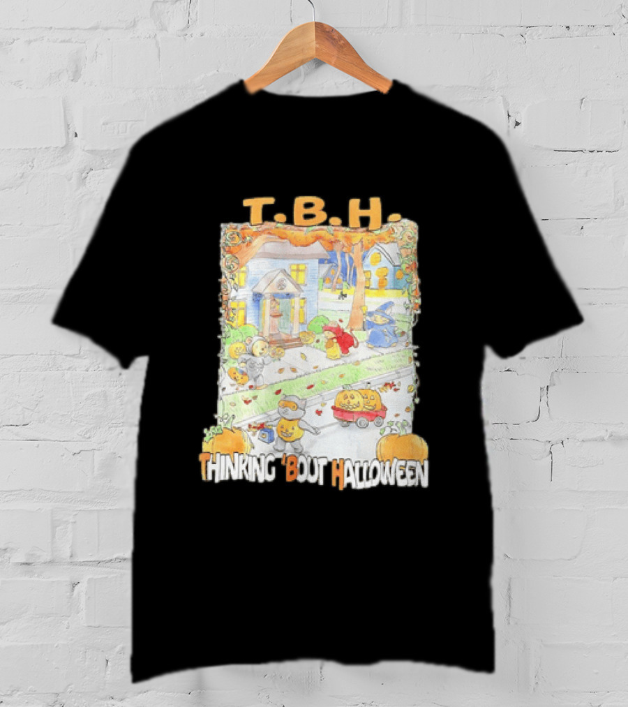 TBH Thinking 'Bout Halloween Animal Trick Or Treaters Fall Street Scene T-Shirt