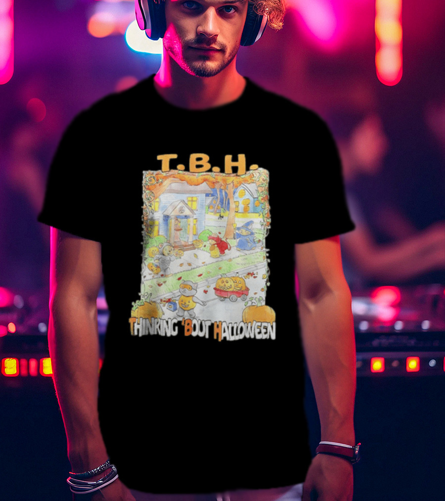 TBH Thinking 'Bout Halloween Animal Trick Or Treaters Fall Street Scene T-Shirt