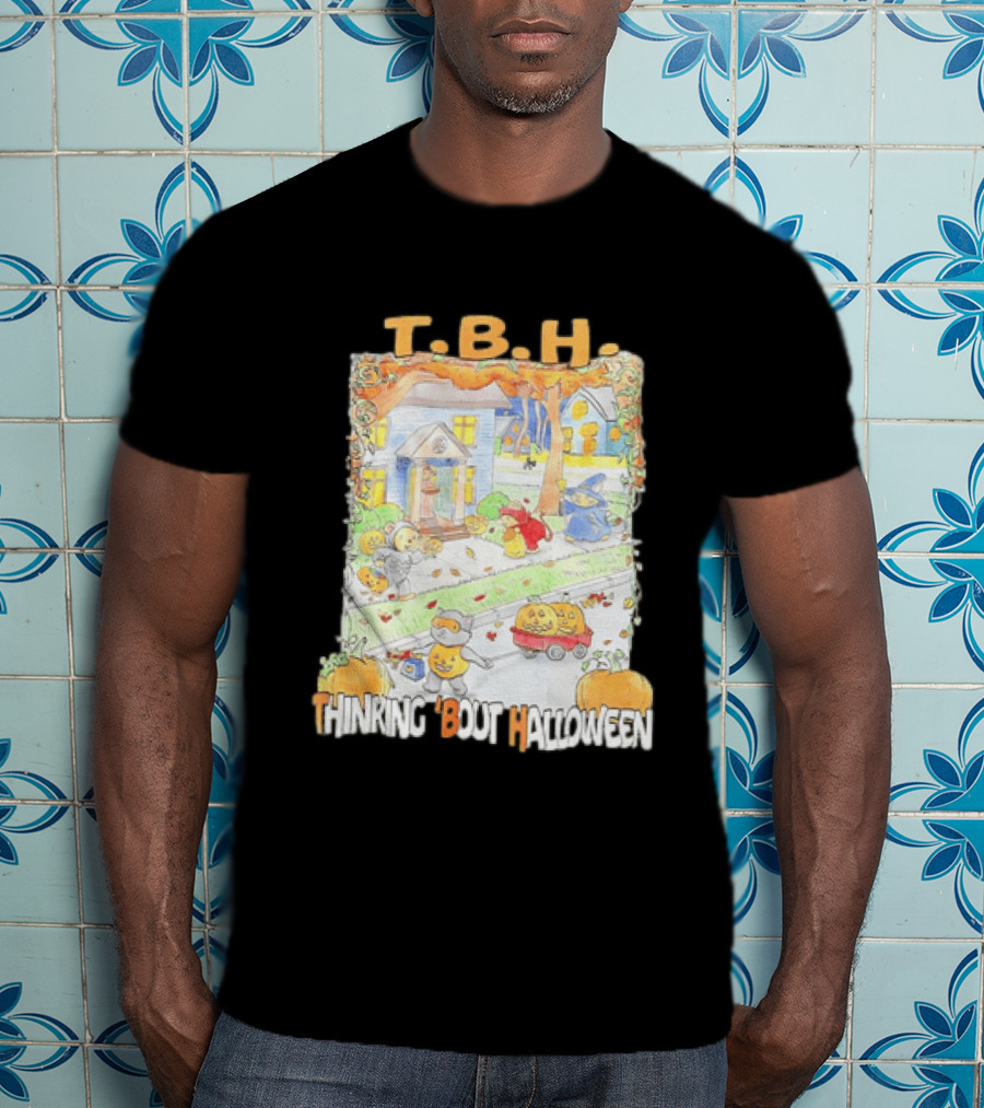TBH Thinking 'Bout Halloween Animal Trick Or Treaters Fall Street Scene T-Shirt