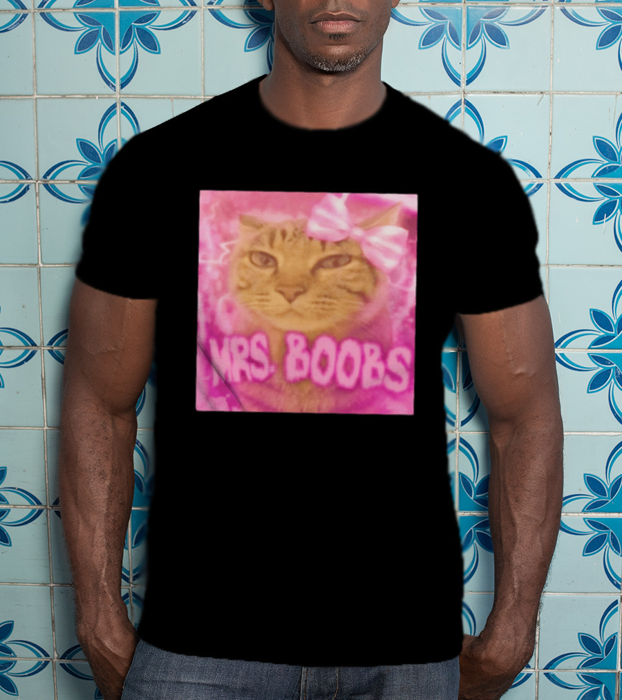 Mrs Boobs Cat Pink Aesthetic With Bow T-Shirt
