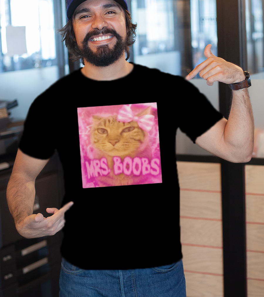 Mrs Boobs Cat Pink Aesthetic With Bow T-Shirt