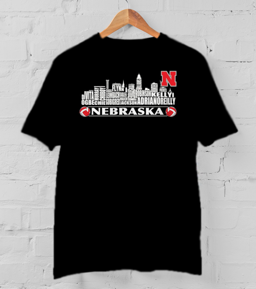 Nebraska Volleyball Player Roster Skyline N Huskers T-Shirt