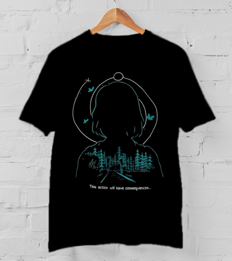Serene Forest Silhouette With Bluebirds And Headset This Action Will Have Consequences T-Shirt