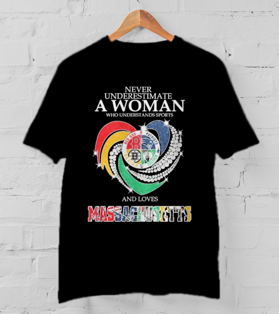 Never Underestimate A Woman Who Understands Boston Red Sox Celtics Patriots Bruins Sports Loves Massachusetts T-Shirt