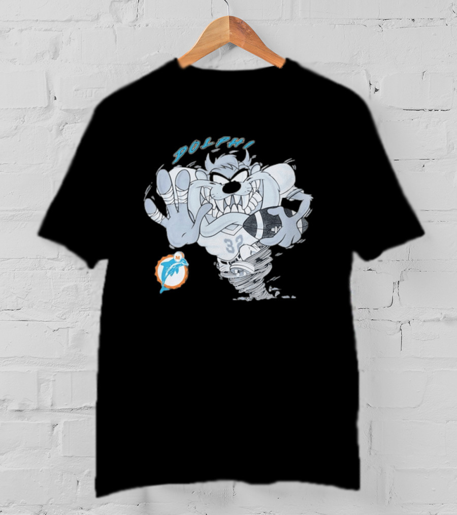 Taz Playing Football Miami Dolphins Whirlwind Sports Fan Gear T-Shirt