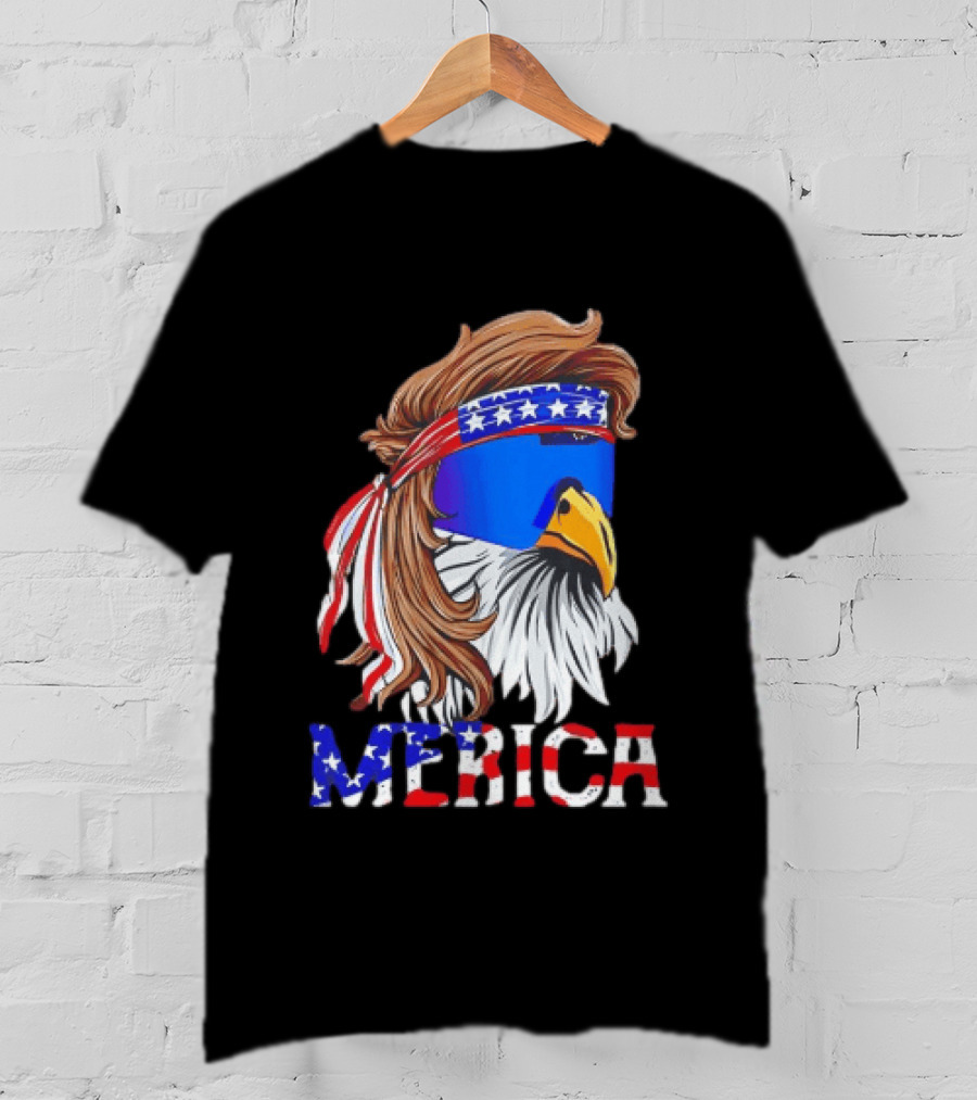 Patriotic Merica Bald Eagle Mullet Sunglasses USA Flag T-Shirt