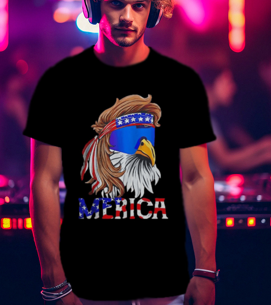 Patriotic Merica Bald Eagle Mullet Sunglasses USA Flag T-Shirt