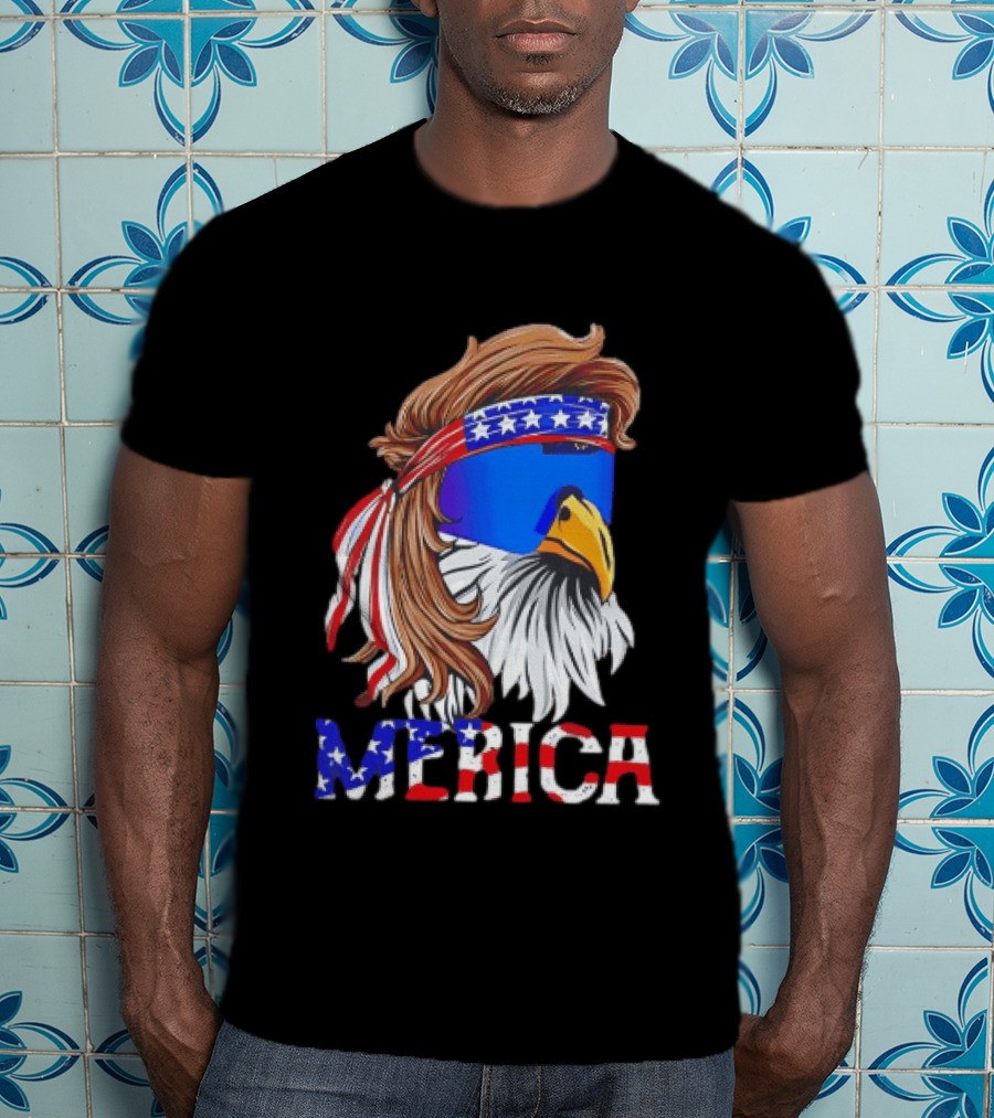 Patriotic Merica Bald Eagle Mullet Sunglasses USA Flag T-Shirt