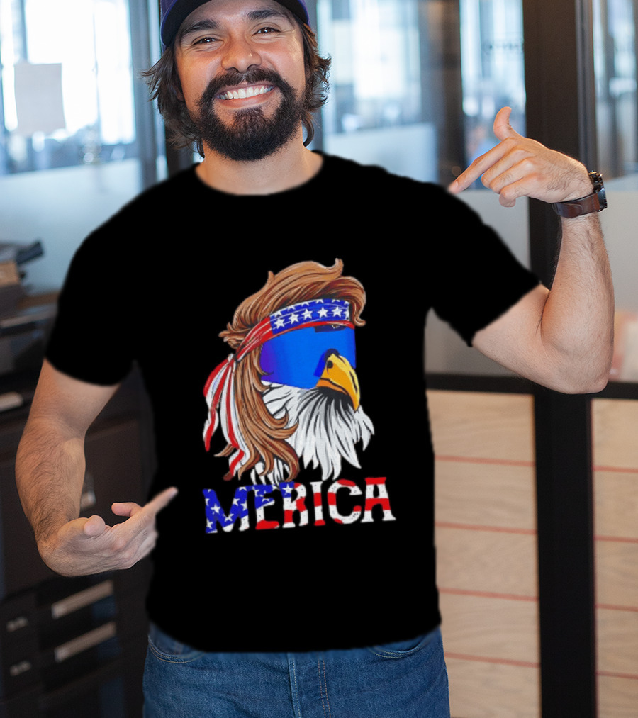 Patriotic Merica Bald Eagle Mullet Sunglasses USA Flag T-Shirt