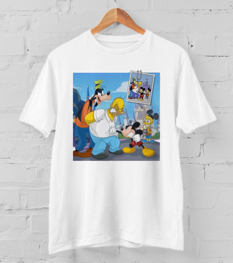 Disney World Homer With Mickey Goofy Bart Mashup By Richietoons T-Shirt
