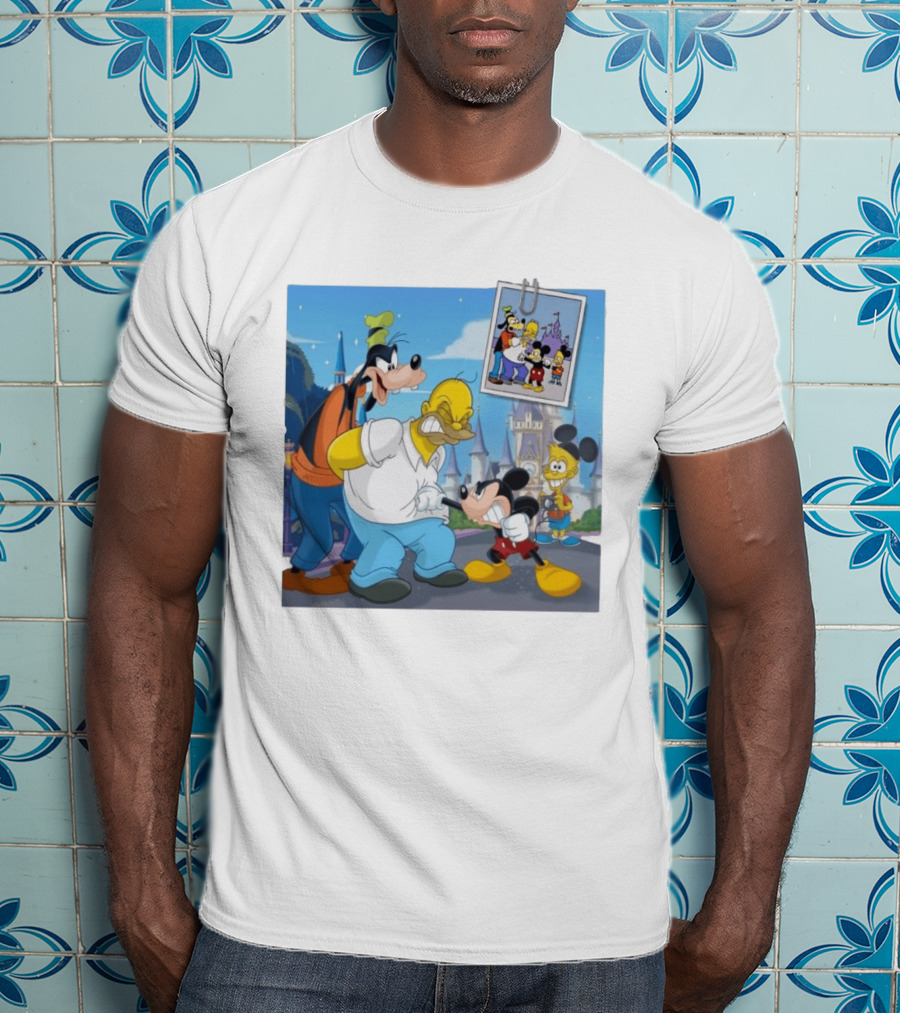 Disney World Homer With Mickey Goofy Bart Mashup By Richietoons T-Shirt