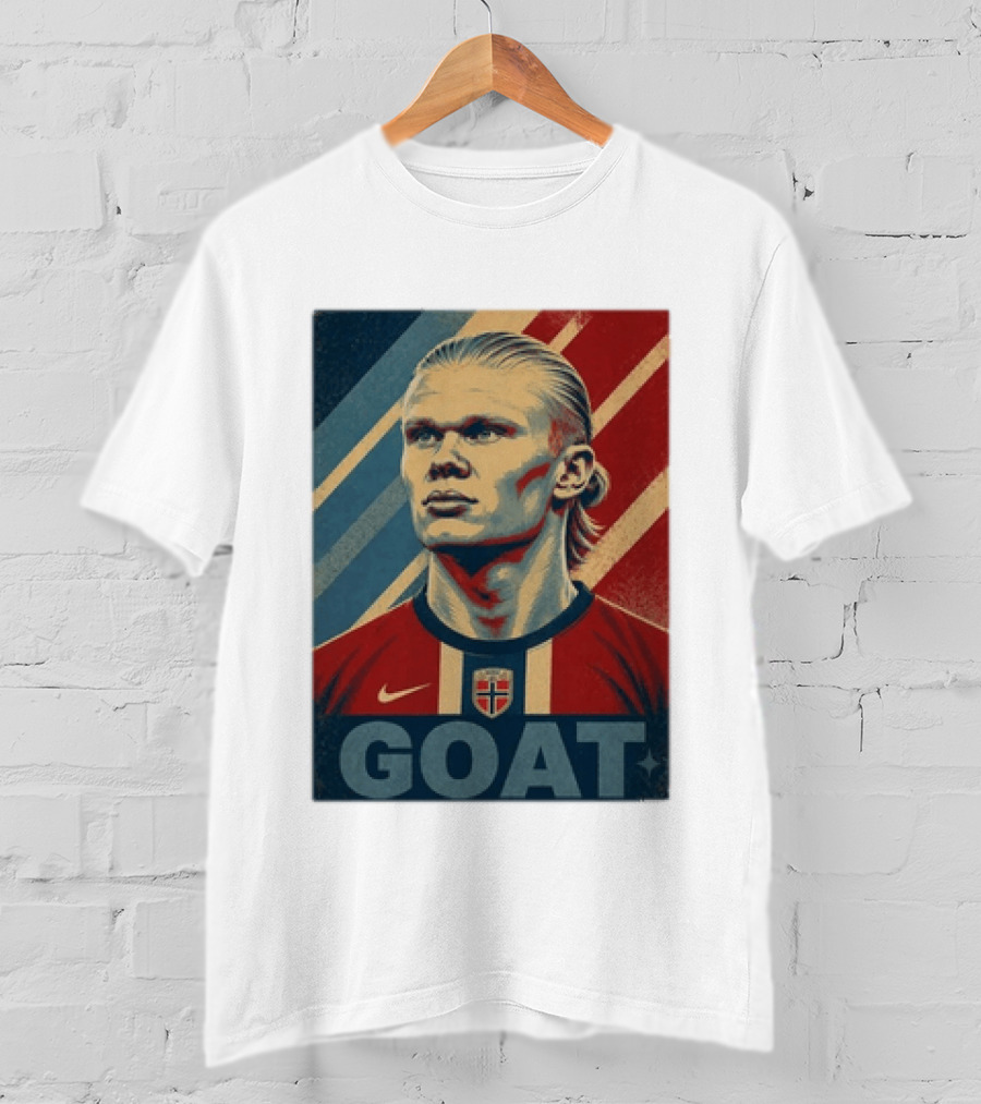 Erling Haaland G.O.A.T Norway Soccer Legend Iconic Red Blue Stripes T-Shirt